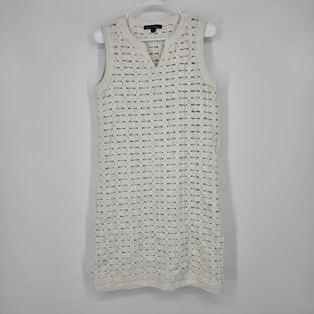 Brooks Brothers Crochet Knit Shift Dress Medium Cream Coastal Boho Nautical